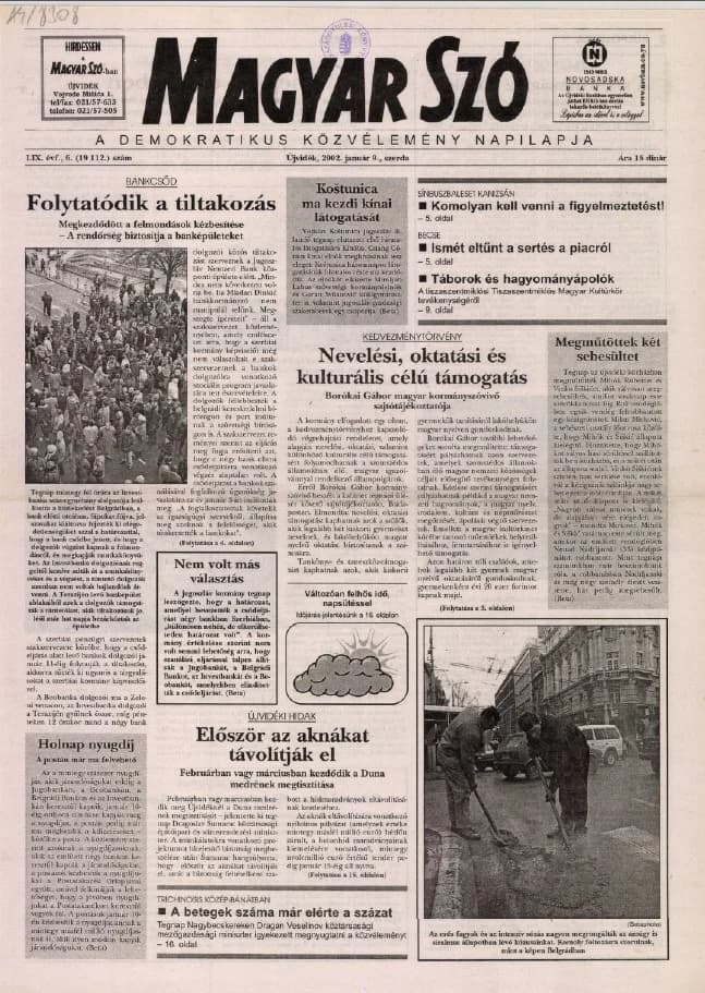 Magyar Szó, 59. évf. 2002. január 9. 6. sz. 1–16. oldal