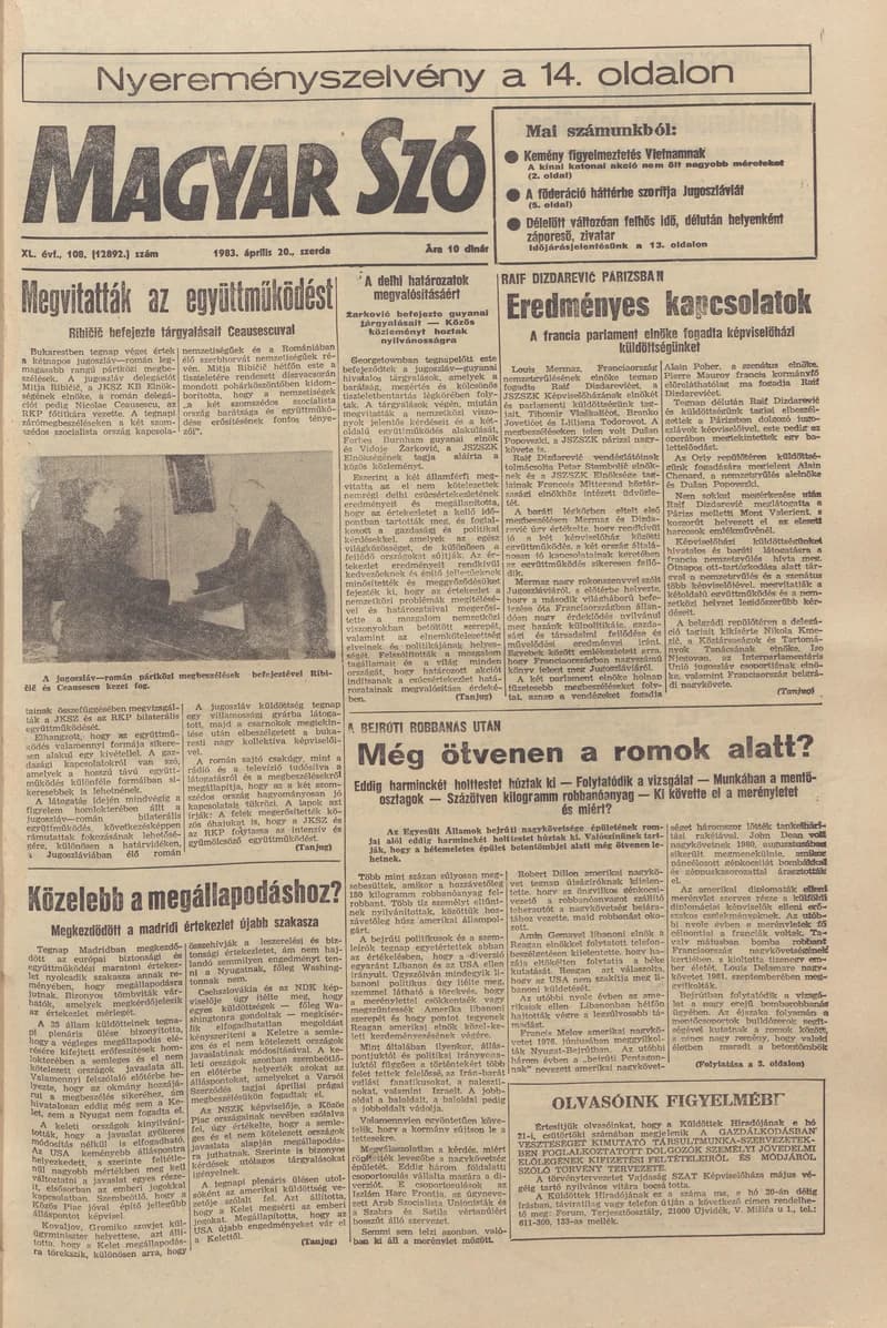 Magyar Szó, 40. évf. 1983. április 20. 108. sz. 1–24. oldal