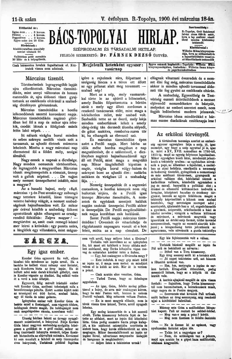 Bács-Topolyai Hirlap, 5. évf. 1900. március 18. 11. sz.
