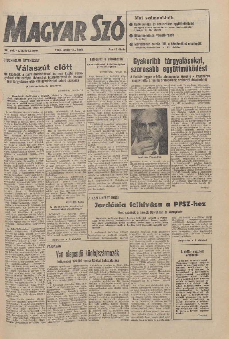 Magyar Szó, 41. évf. 1984. január 17. 15. sz. 1–20. oldal