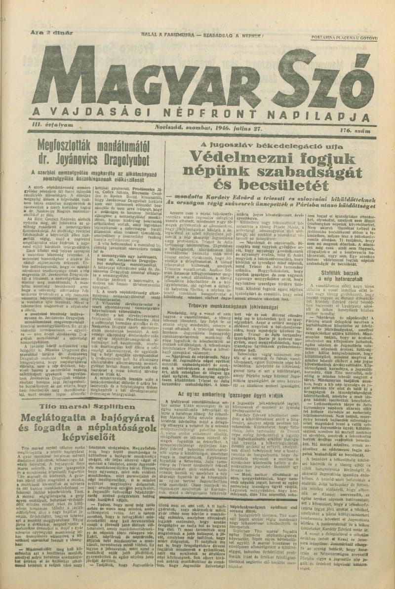Magyar Szó, 3. évf. 1946. július 27. 176. sz. 1–8. oldal