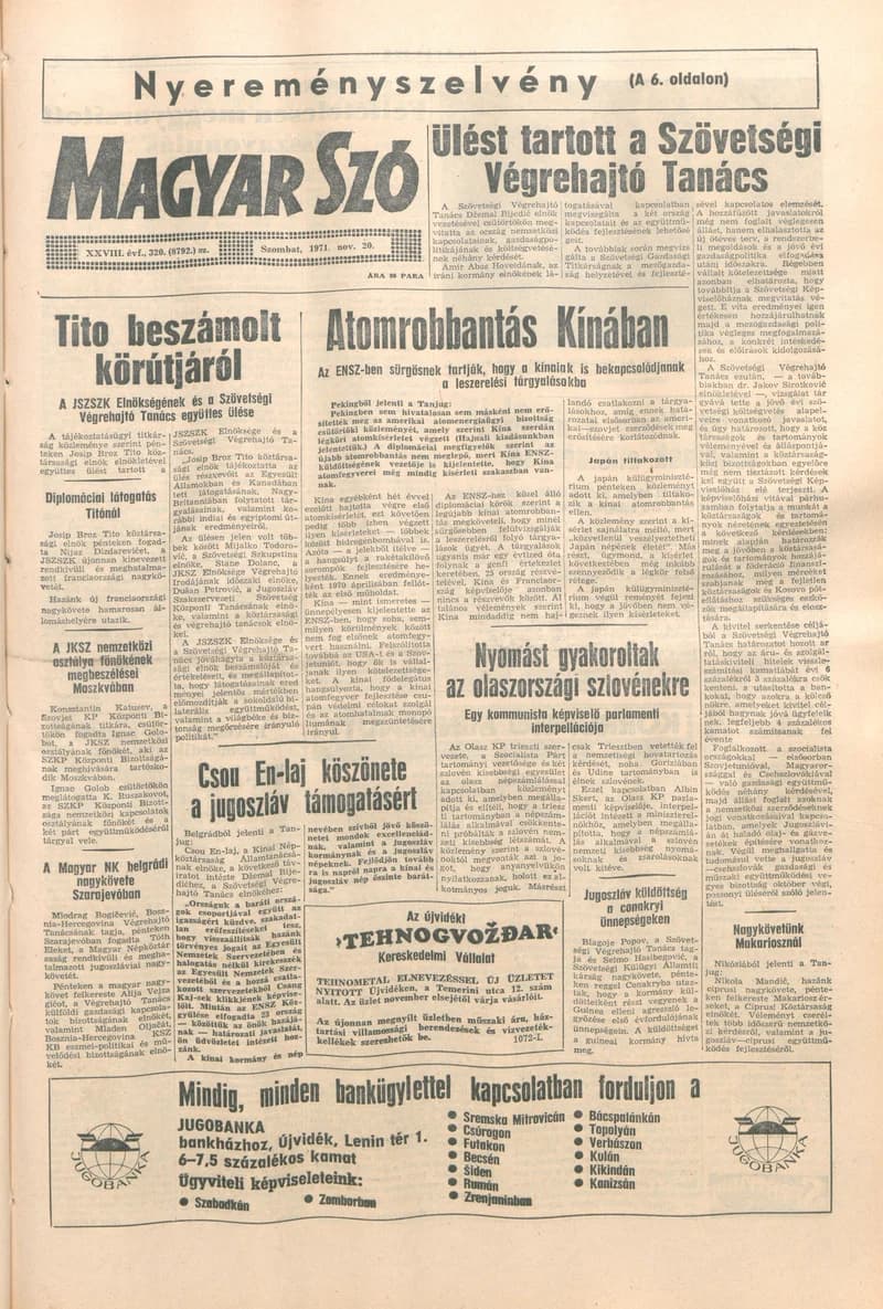Magyar Szó, 28. évf. 1971. november 20. 320. sz. 1–24. oldal