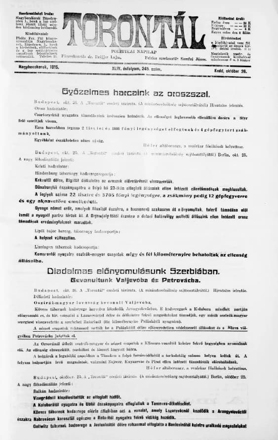 Torontál, 44. évf. 1915. október 26. 245. sz.