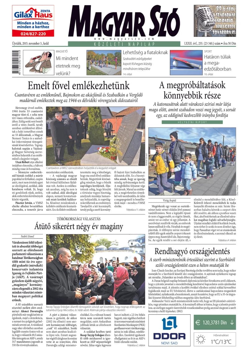 Magyar Szó, 72. évf. 2015. november 3. 255. sz. 1–20. oldal