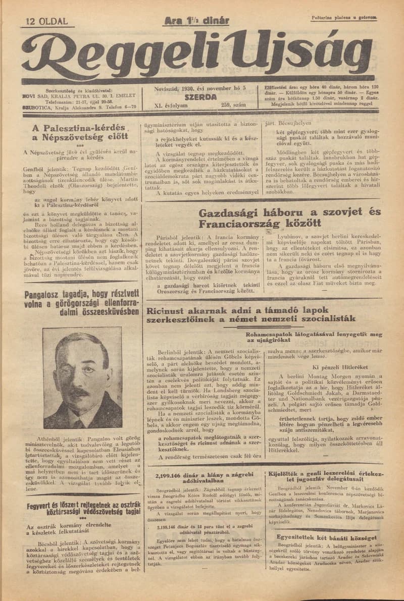 Reggeli Újság, 11. évf. 1930. november 5. 259. sz.