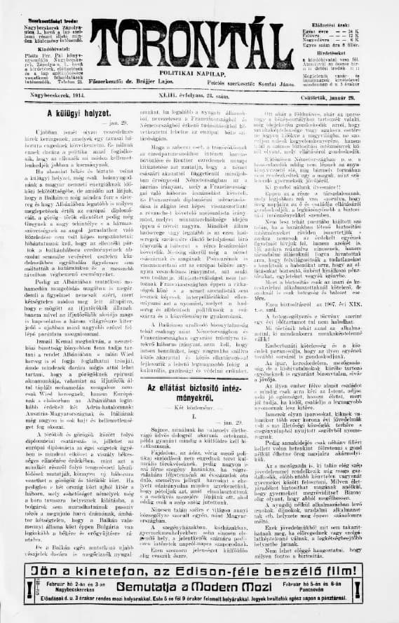 Torontál, 43. évf. 1914. január 29. 23. sz.