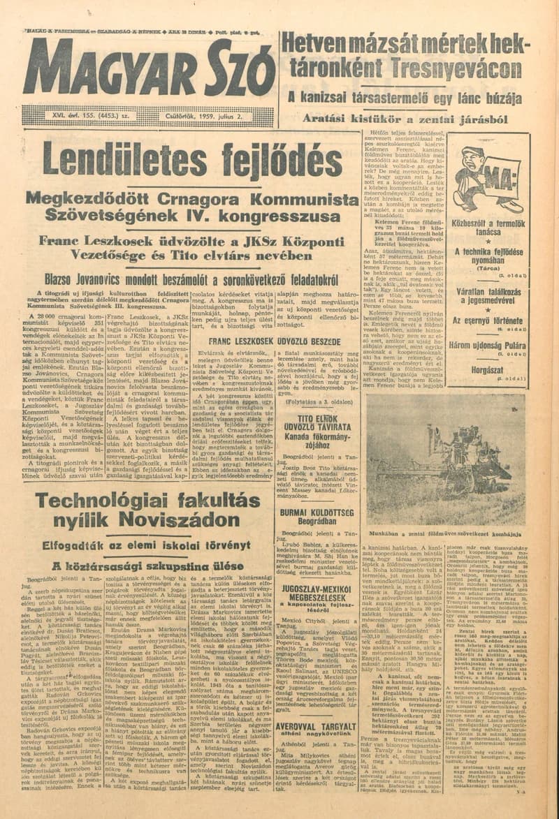 Magyar Szó, 16. évf. 1959. július 2. 155. sz. 1–22. oldal