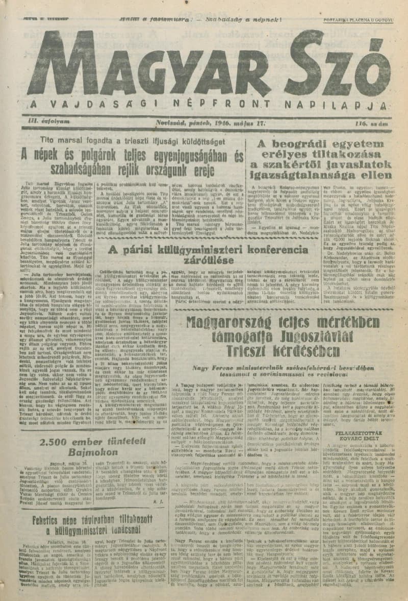 Magyar Szó, 3. évf. 1946. május 17. 116. sz. 1–8. oldal
