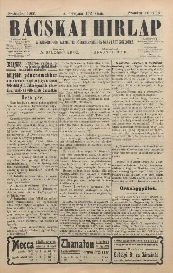 Bácskai Hirlap, 10. évf. 1906. július 14. 162. sz.