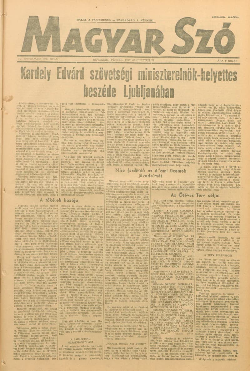 Magyar Szó, 4. évf. 1947. augusztus 22. 206. sz. 1–6. oldal