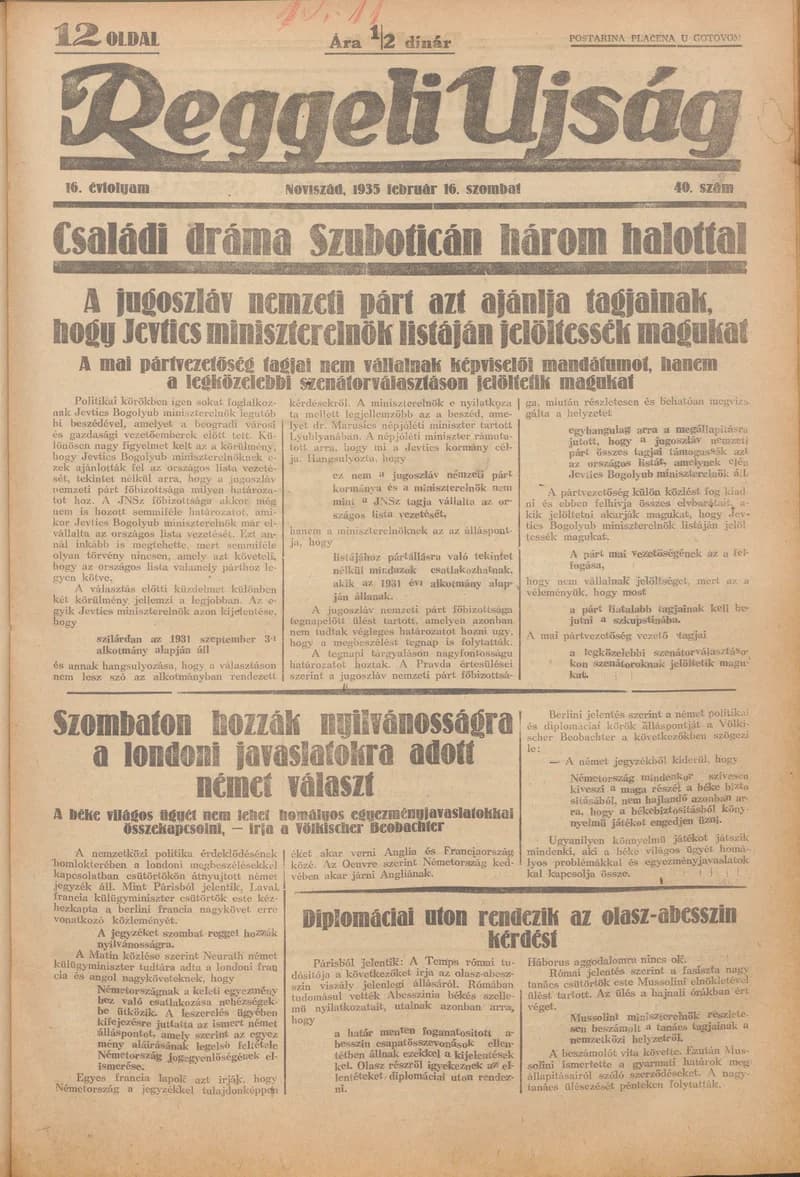 Reggeli Újság, 16. évf. 1935. február 16. 40. sz.