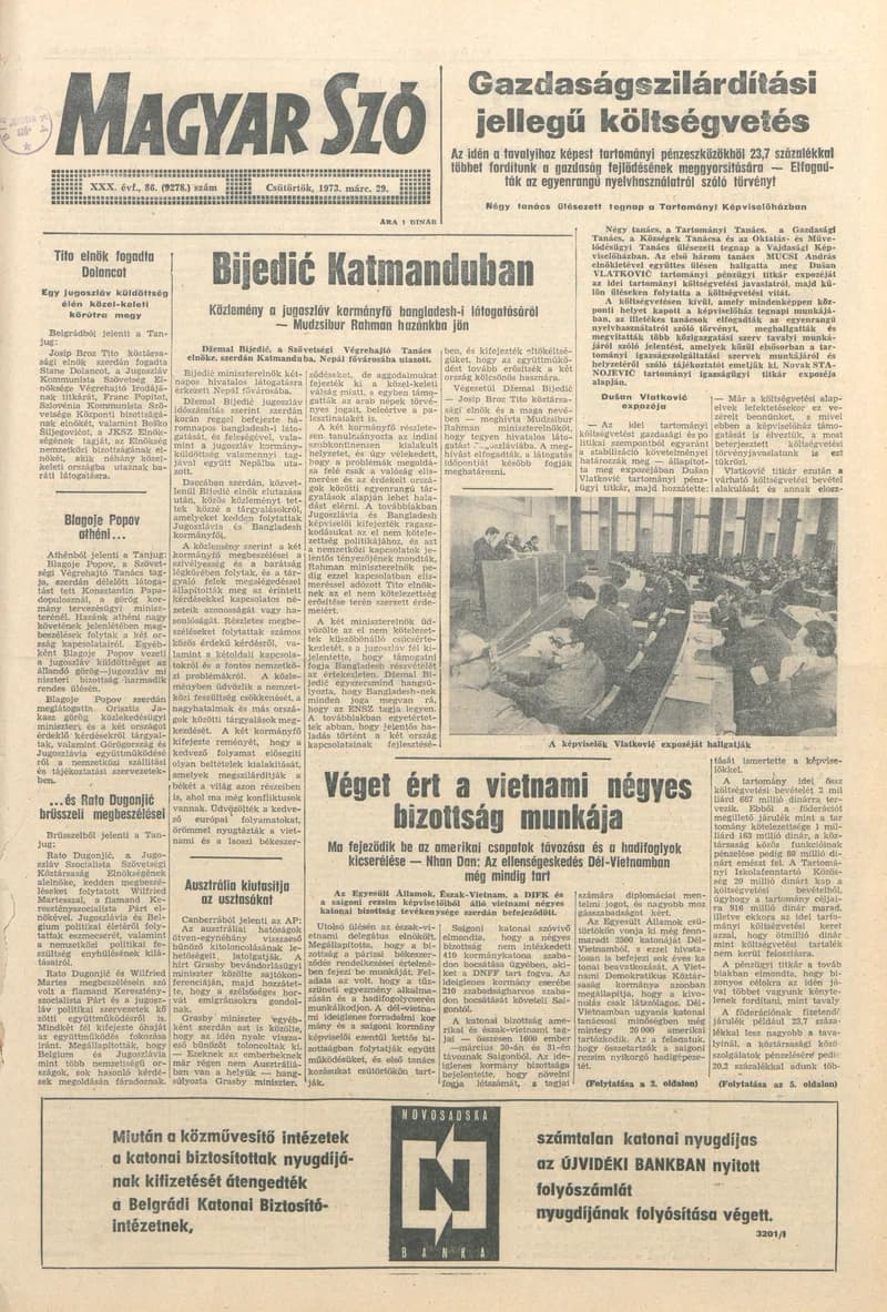 Magyar Szó, 30. évf. 1973. március 29. 86. sz. 1–16. oldal