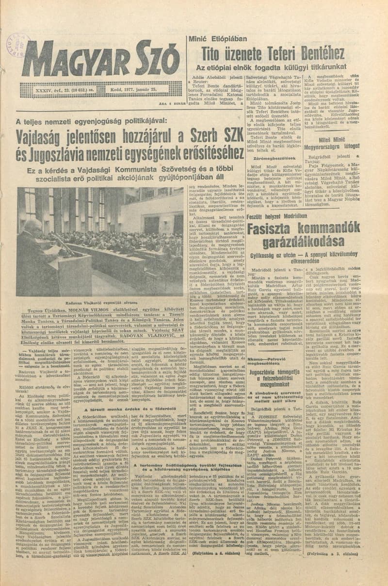 Magyar Szó, 34. évf. 1977. január 25. 23. sz.