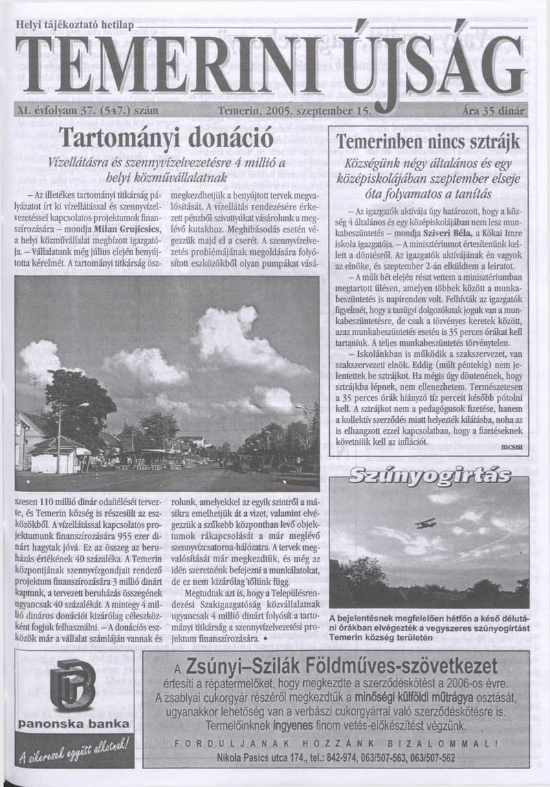 Temerini Újság, 11. évf. 2005. szeptember 15. 37. sz.