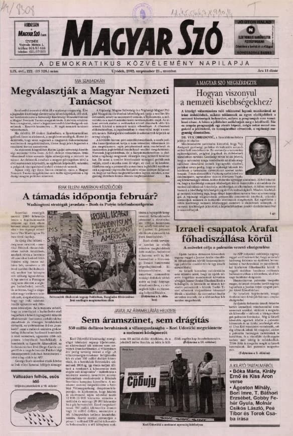 Magyar Szó, 59. évf. 2002. szeptember 21. 222. sz. 1–16. oldal
