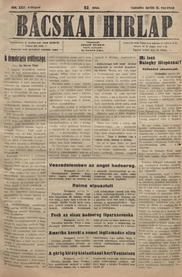 Bácskai Hirlap, 22. évf. 1916. április 21. 92. sz.