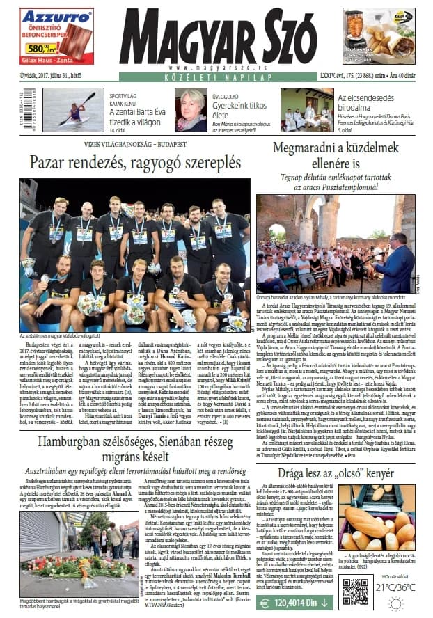Magyar Szó, 74. évf. 2017. július 31. 175. sz. 1–20. oldal