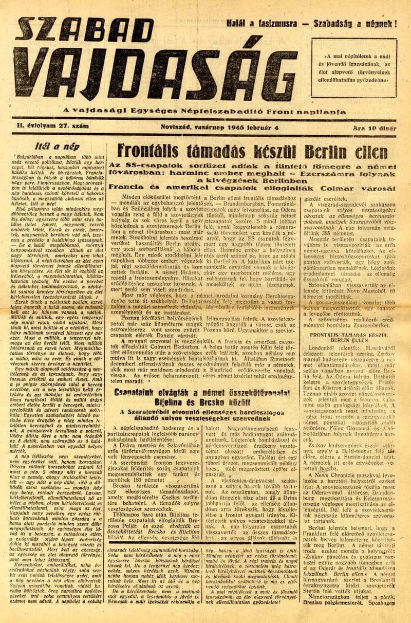 Szabad Vajdaság, 2. évf. 1945. február 4. 27. sz.