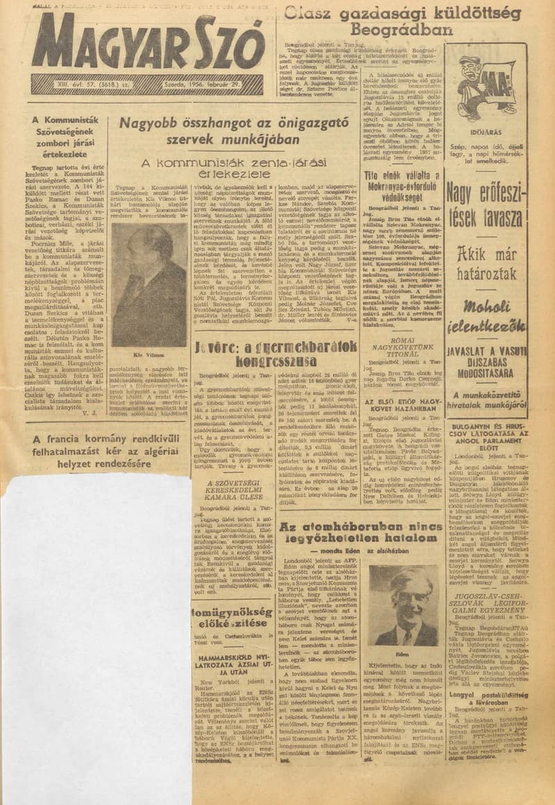 Magyar Szó, 13. évf. 1956. február 29. 57. sz. 1–10. oldal