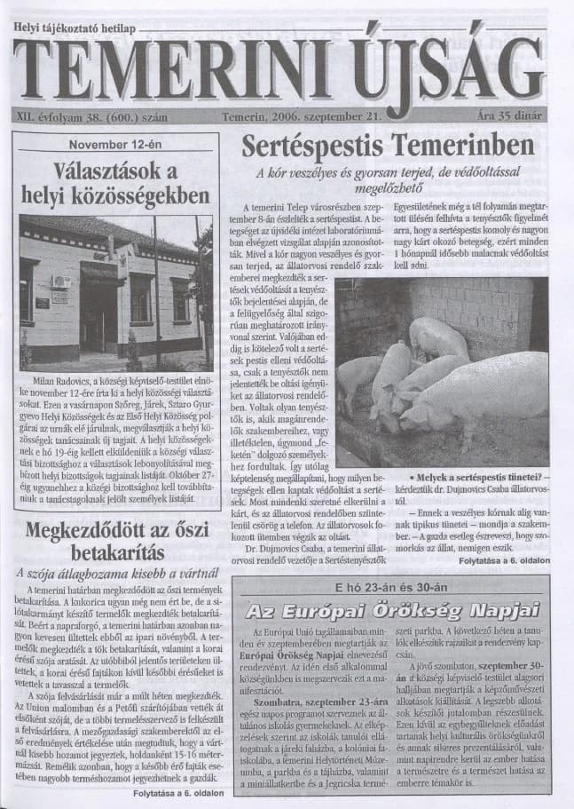 Temerini Újság, 12. évf. 2006. szeptember 21. 38. sz.