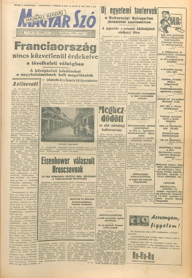 Magyar Szó, 15. évf. 1958. szeptember 14. 231. sz. 1–24. oldal