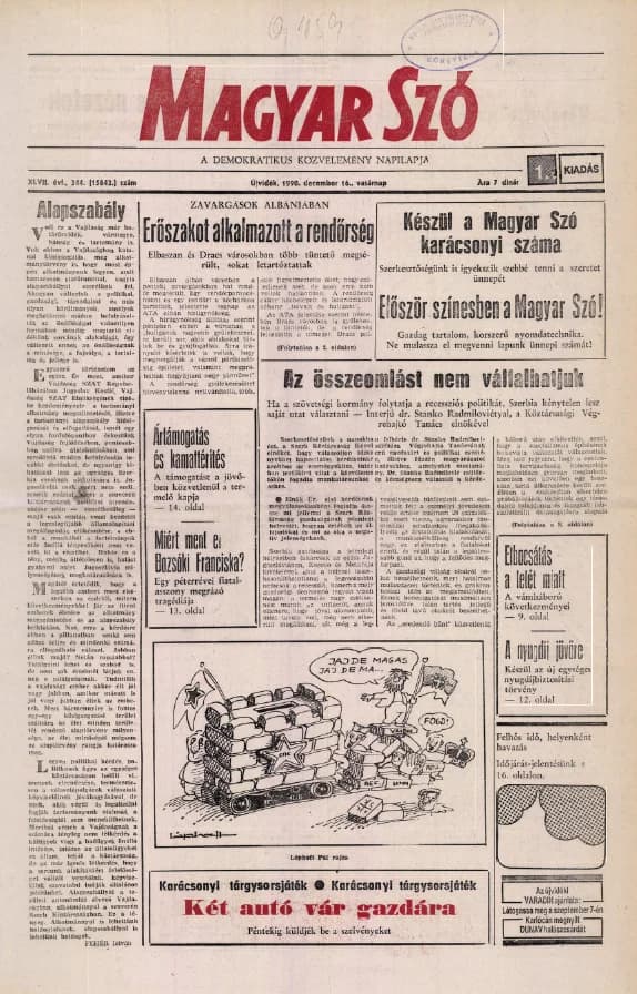 Magyar Szó, 47. évf. 1990. december 16. 344. sz. 1–32. oldal