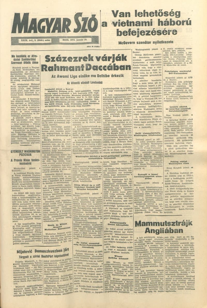 Magyar Szó, 29. évf. 1972. január 10. 8. sz. 1–8. oldal