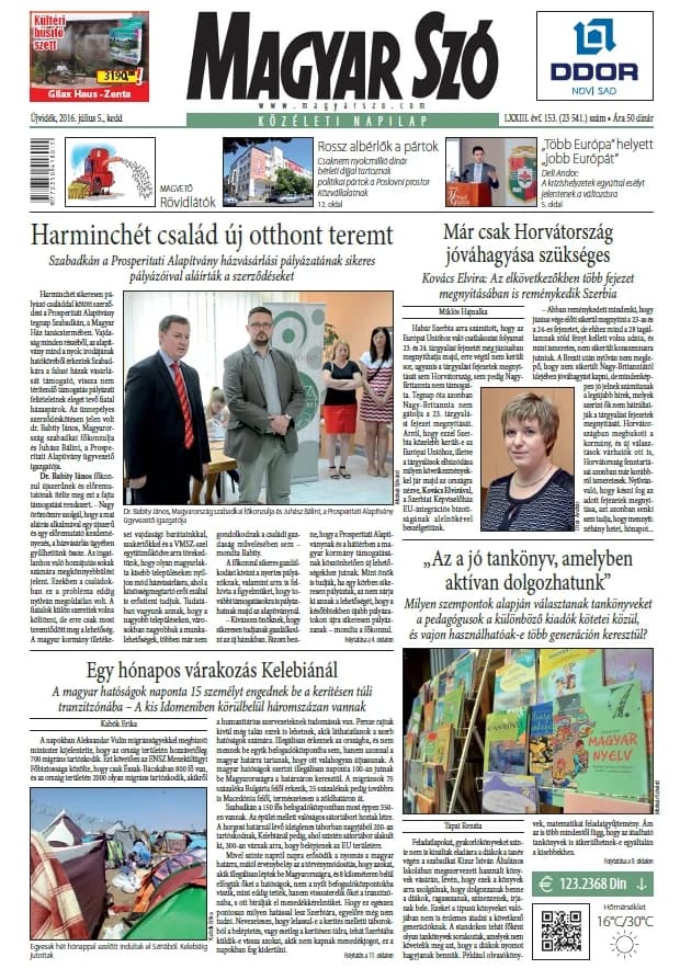 Magyar Szó, 73. évf. 2016. július 5. 153. sz. 1–20. oldal