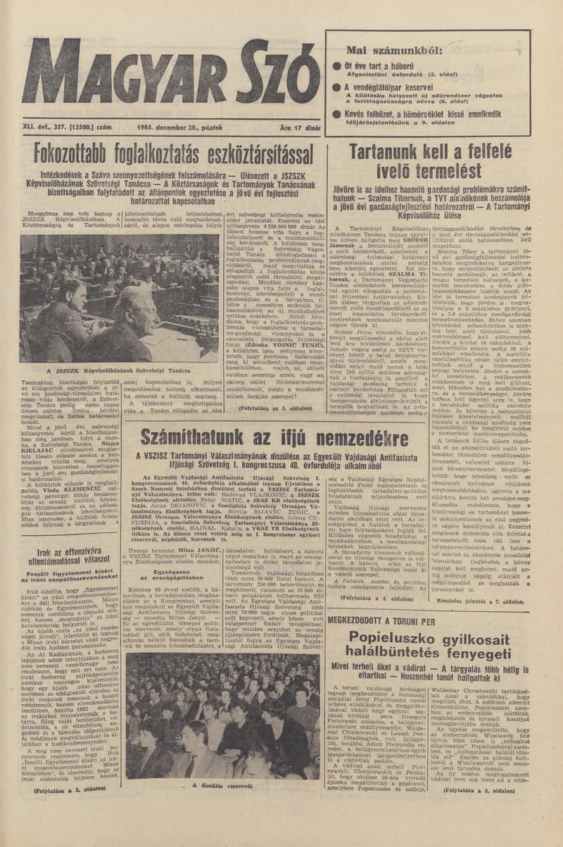 Magyar Szó, 41. évf. 1984. december 28. 357. sz. 1–20. oldal