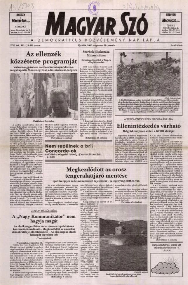 Magyar Szó, 57. évf. 2000. augusztus 16. 192. sz. 1–16. oldal