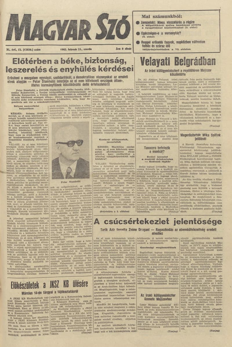 Magyar Szó, 40. évf. 1983. február 23. 52. sz. 1–24. oldal