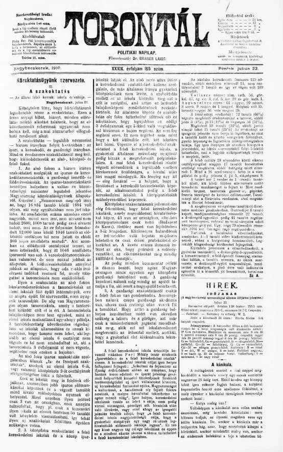 Torontál, 39. évf. 1910. július 22. 165. sz.