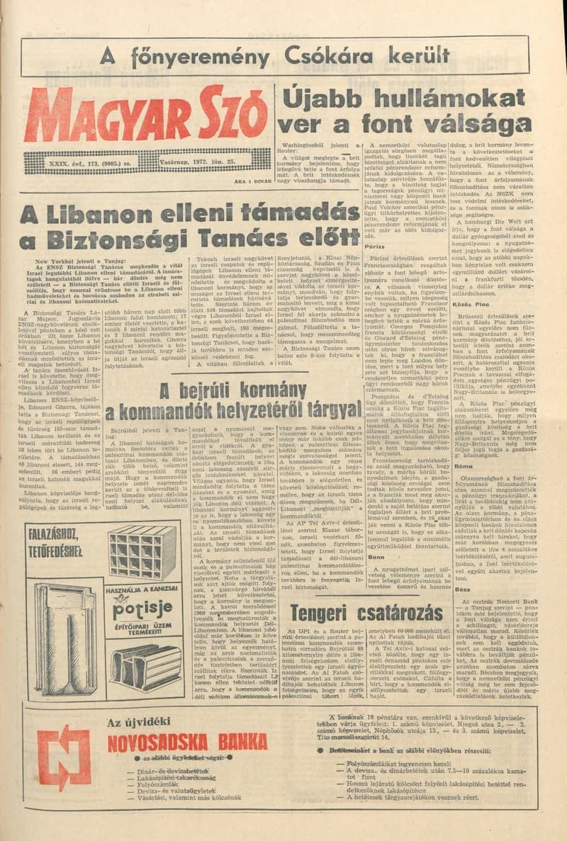 Magyar Szó, 29. évf. 1972. június 25. 173. sz. 1–32. oldal
