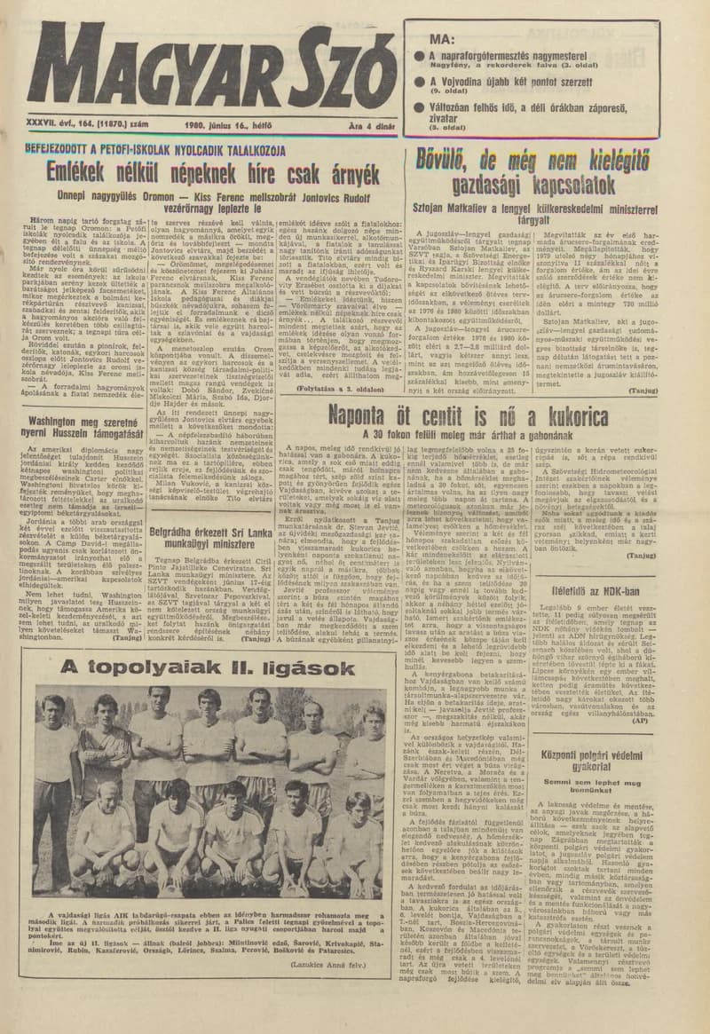 Magyar Szó, 37. évf. 1980. június 16. 164. sz. 1–16. oldal