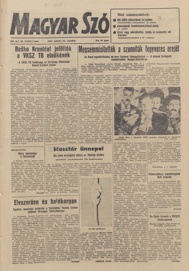 Magyar Szó, 41. évf. 1984. március 24. 82. sz. 1–24. oldal