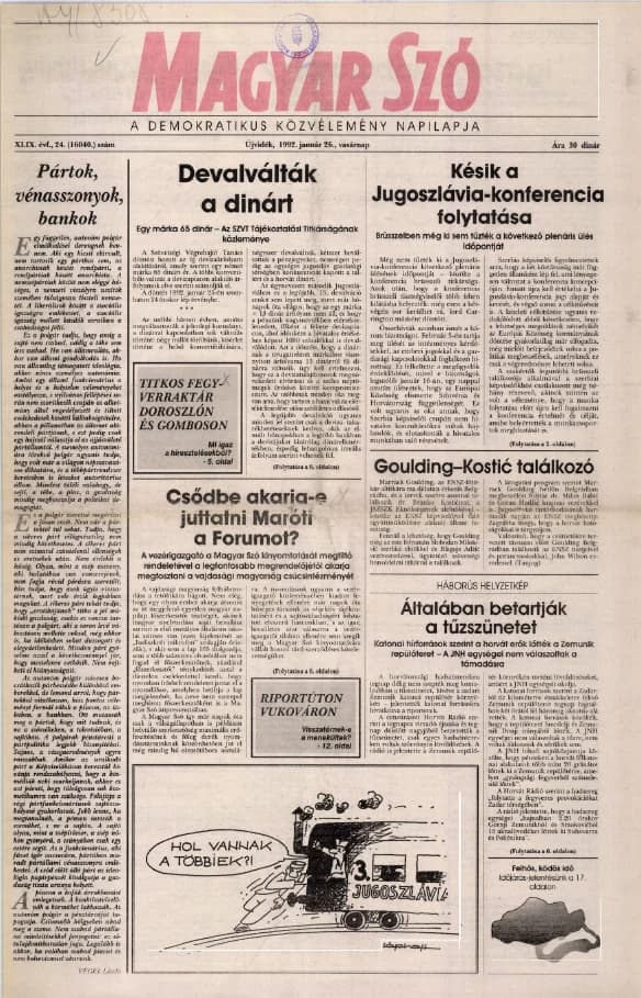Magyar Szó, 49. évf. 1992. január 26. 24. sz. 1–28. oldal