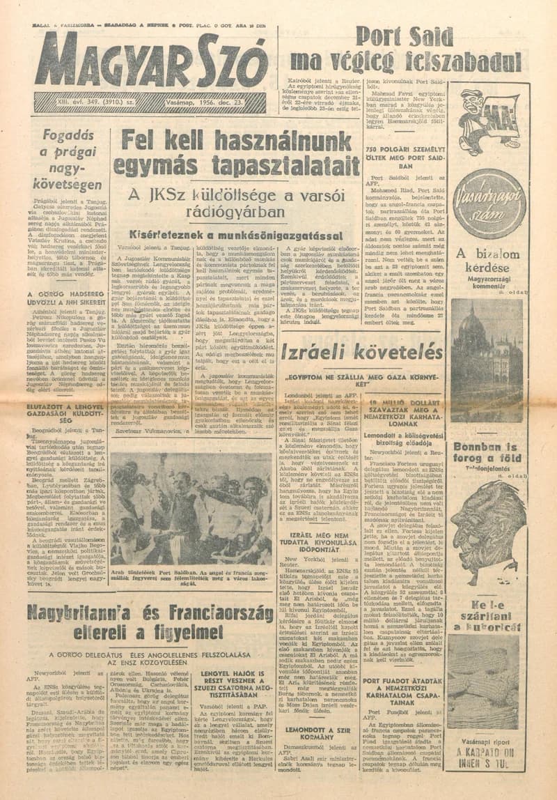 Magyar Szó, 13. évf. 1956. december 23. 349. sz. 1–20. oldal