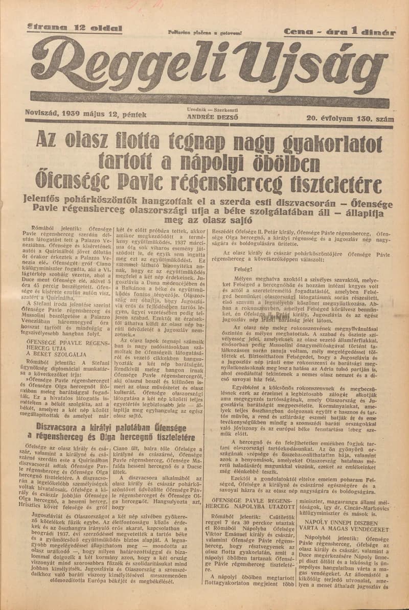Reggeli Újság, 20. évf. 1939. május 12. 130. sz.