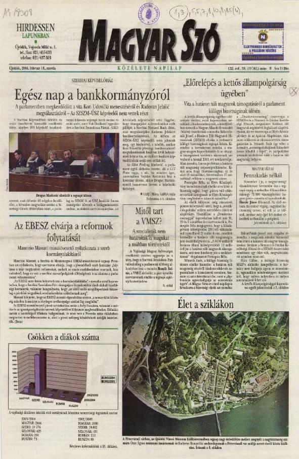Magyar Szó, 61. évf. 2004. február 18. 39. sz. 1–20. oldal