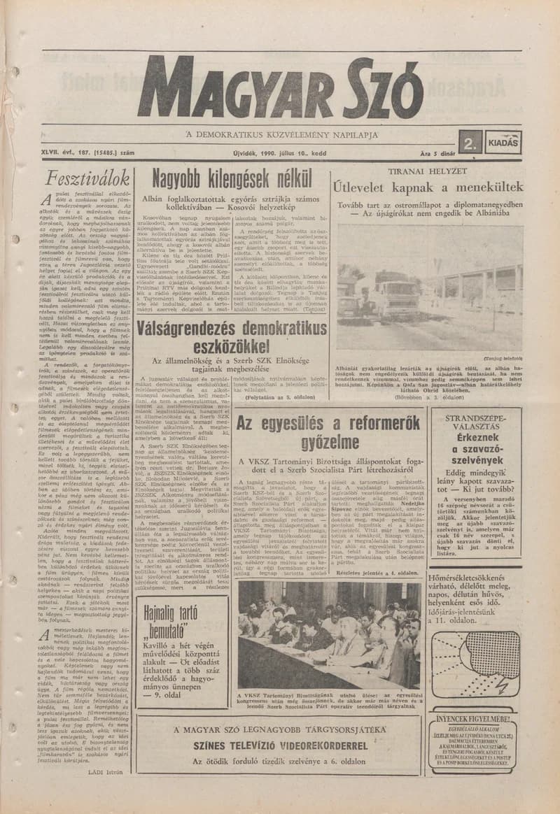 Magyar Szó, 47. évf. 1990. július 10. 187. sz. 1–20. oldal