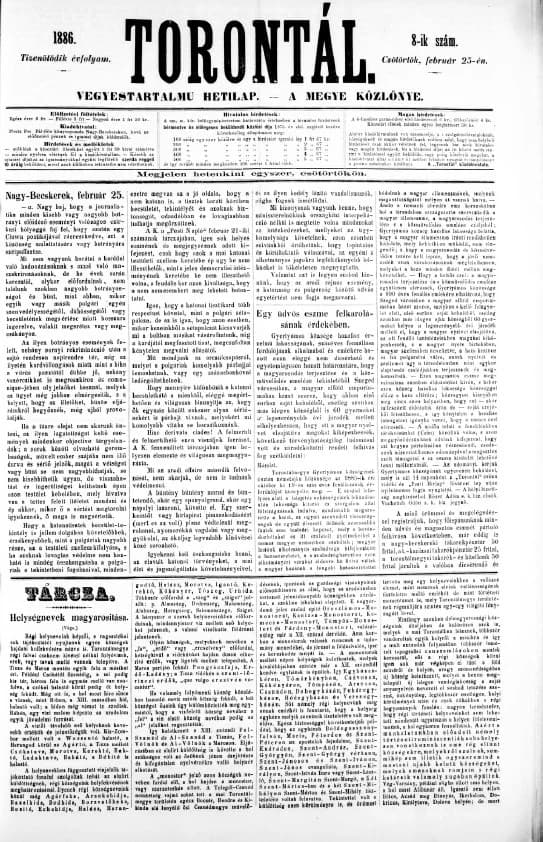 Torontál, 15. évf. 1886. február 25. 8. sz.