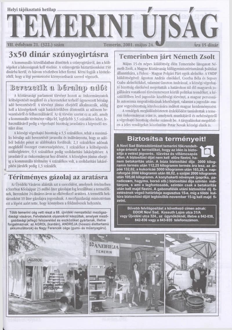 Temerini Újság, 7. évf. 2001. május 24. 21. sz.
