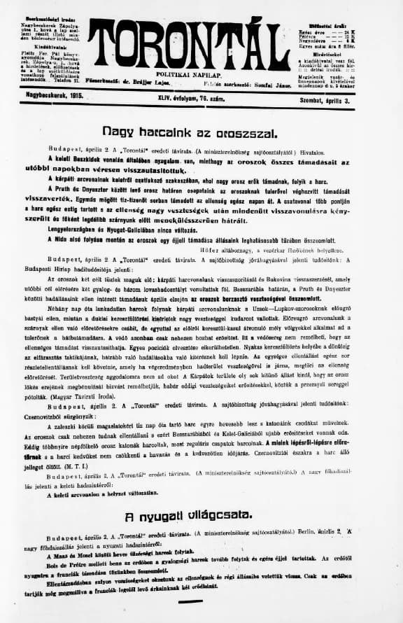 Torontál, 44. évf. 1915. április 3. 76. sz.