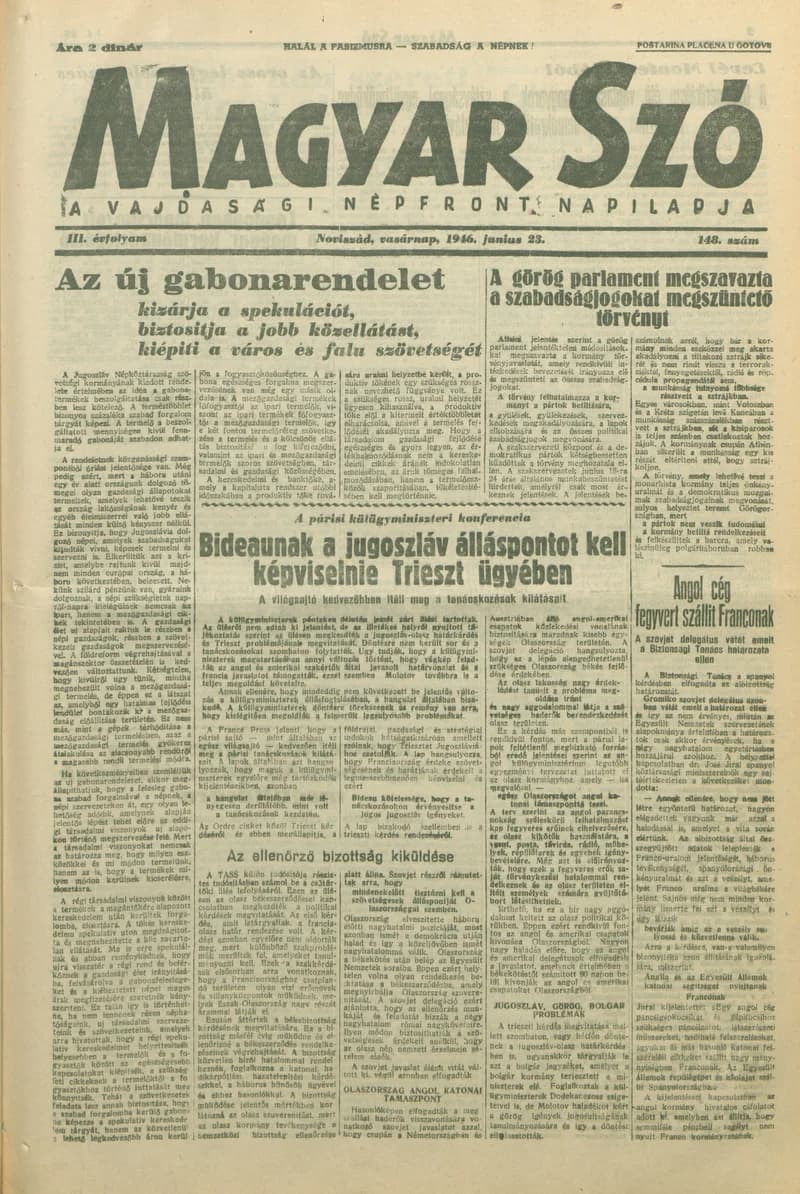 Magyar Szó, 3. évf. 1946. június 23. 148. sz. 1–8. oldal