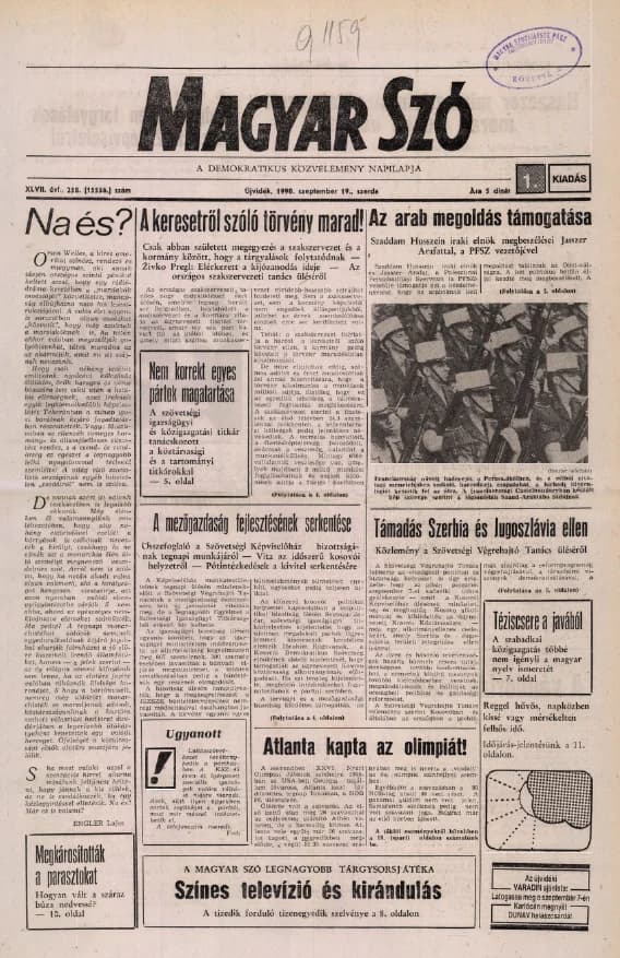Magyar Szó, 47. évf. 1990. szeptember 19. 258. sz. 1–20. oldal