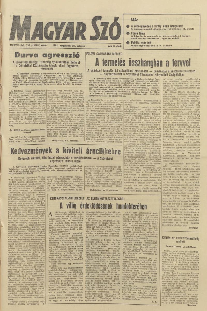 Magyar Szó, 38. évf. 1981. augusztus 28. 236. sz.