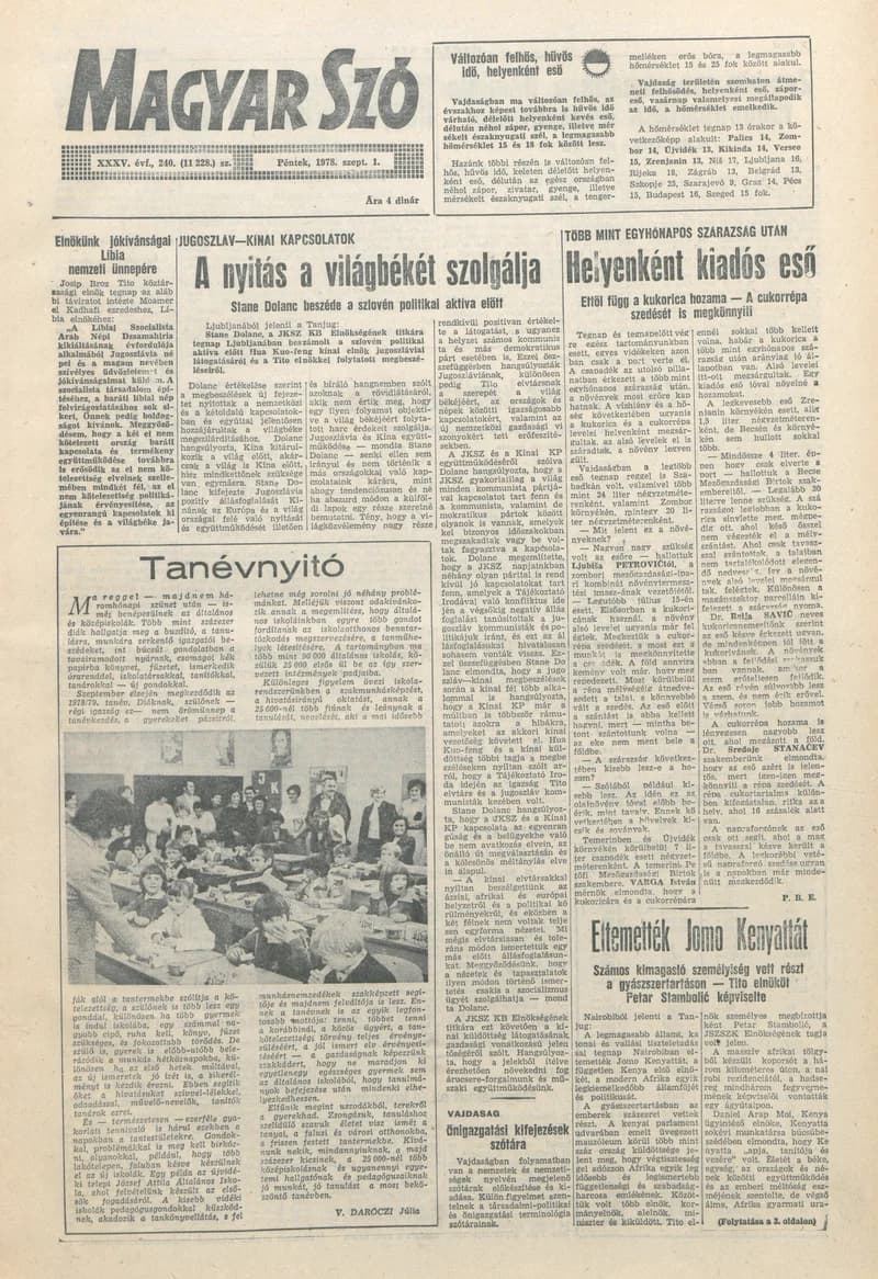 Magyar Szó, 35. évf. 1978. szeptember 1. 240. sz. 1–16. oldal
