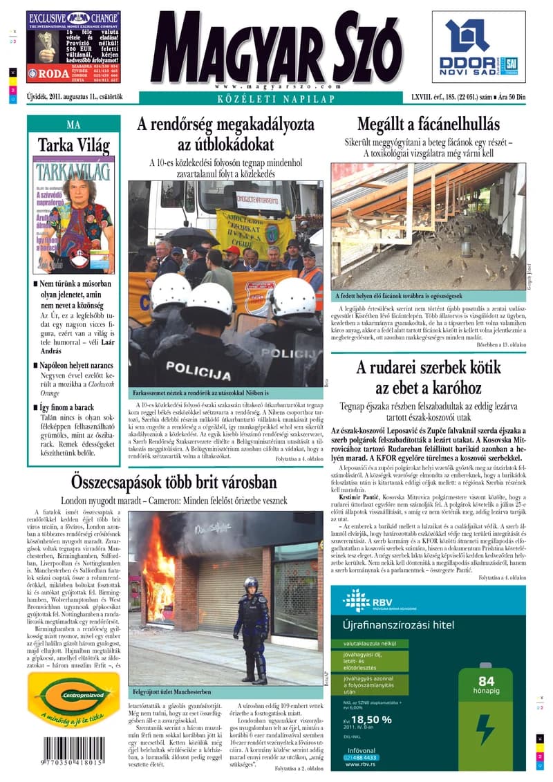 Magyar Szó, 68. évf. 2011. augusztus 11. 185. sz. 1–20. oldal