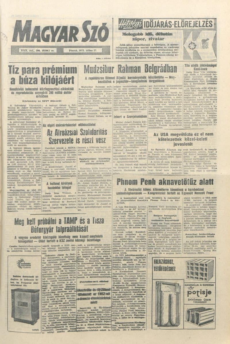 Magyar Szó, 30. évf. 1973. július 27. 204. sz. 1–14. oldal