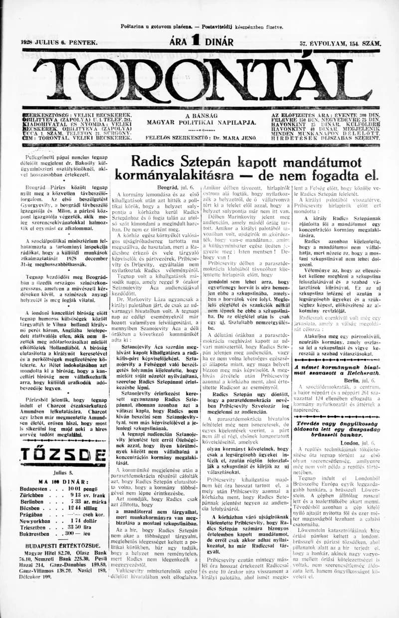 Torontál, 57. évf. 1928. július 6. 154. sz.